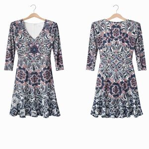 Eliza J Petite 0 Paisley Medallion Fit & Flare Dress 3/4 Sleeve